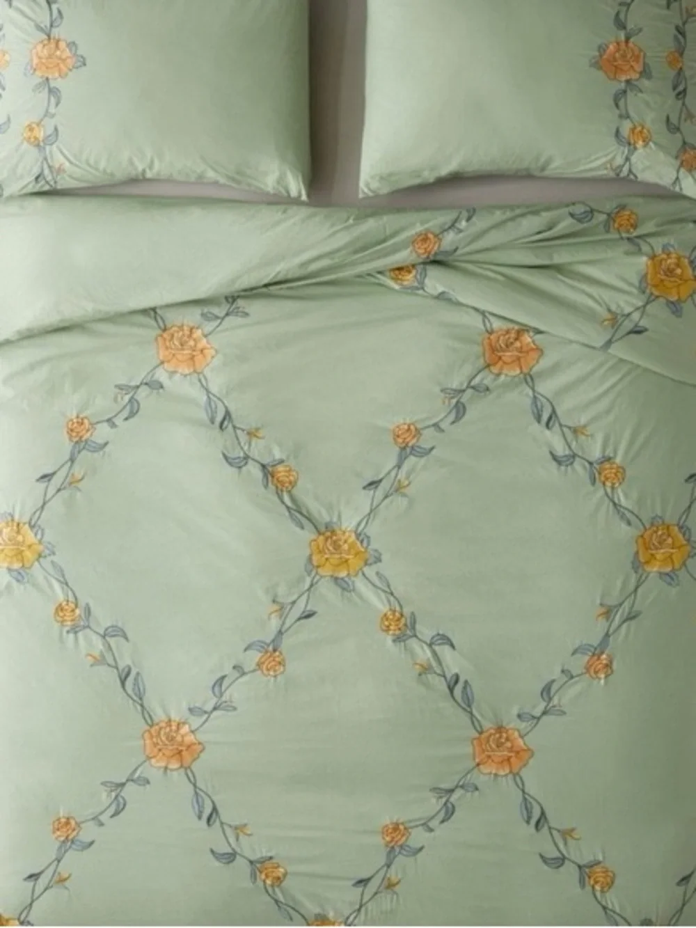 Urban Outfitters “secret garden” Sage Green Duvet Cover with Yellow Floral